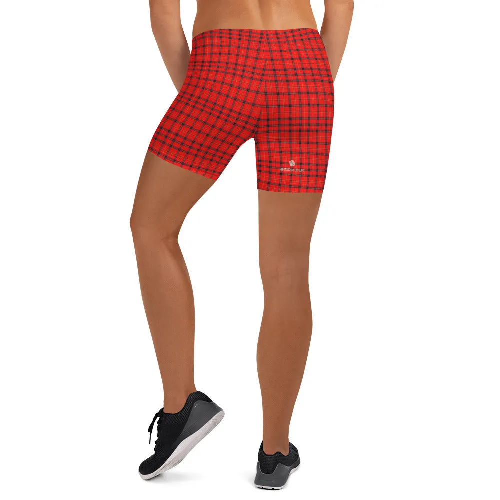Red Plaid Print Shorts, Classic Best Scottish Tartan Print Women's Shorts-Made in USA/EU