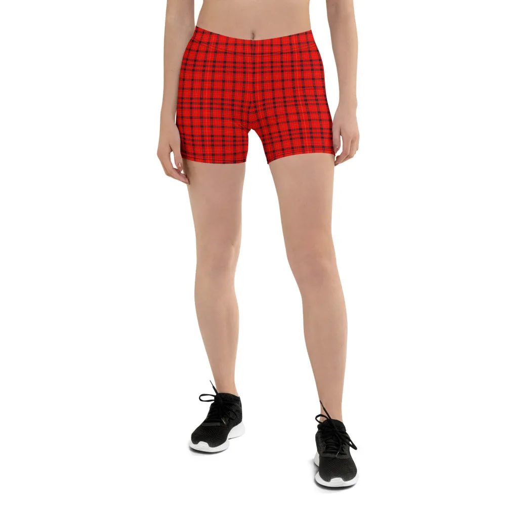 Red Plaid Print Shorts, Classic Best Scottish Tartan Print Women's Shorts-Made in USA/EU