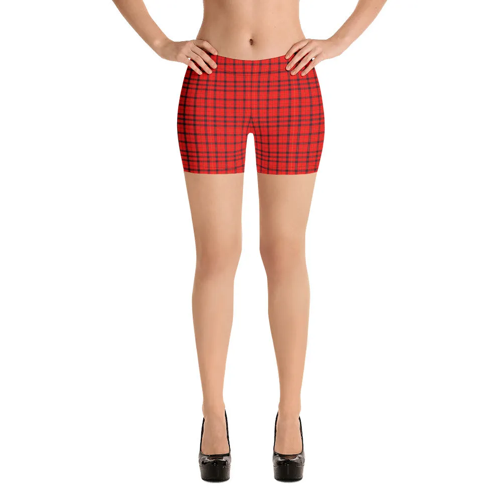 Red Plaid Print Shorts, Classic Best Scottish Tartan Print Women's Shorts-Made in USA/EU