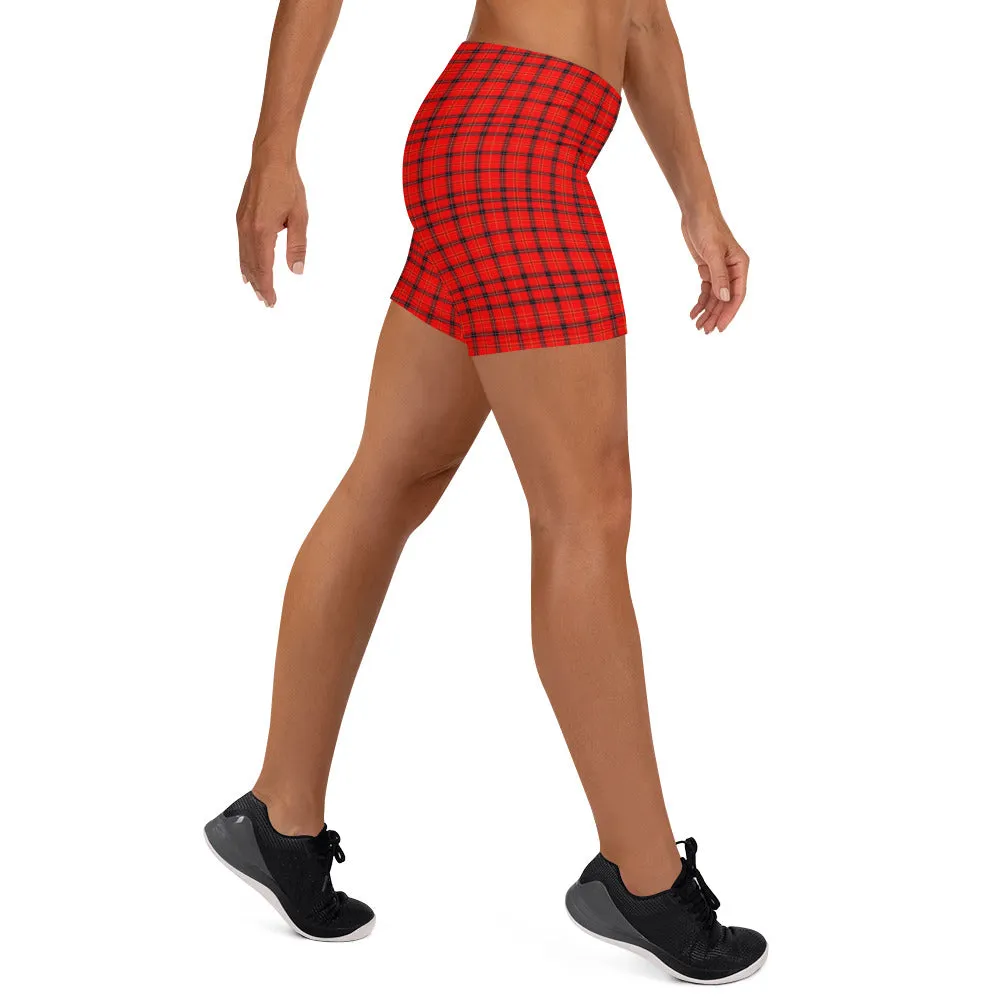 Red Plaid Print Shorts, Classic Best Scottish Tartan Print Women's Shorts-Made in USA/EU