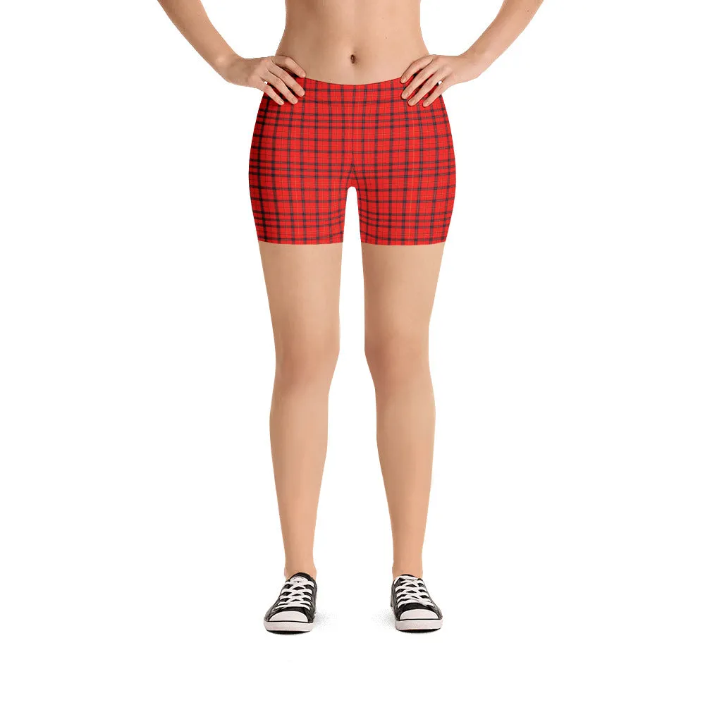 Red Plaid Print Shorts, Classic Best Scottish Tartan Print Women's Shorts-Made in USA/EU