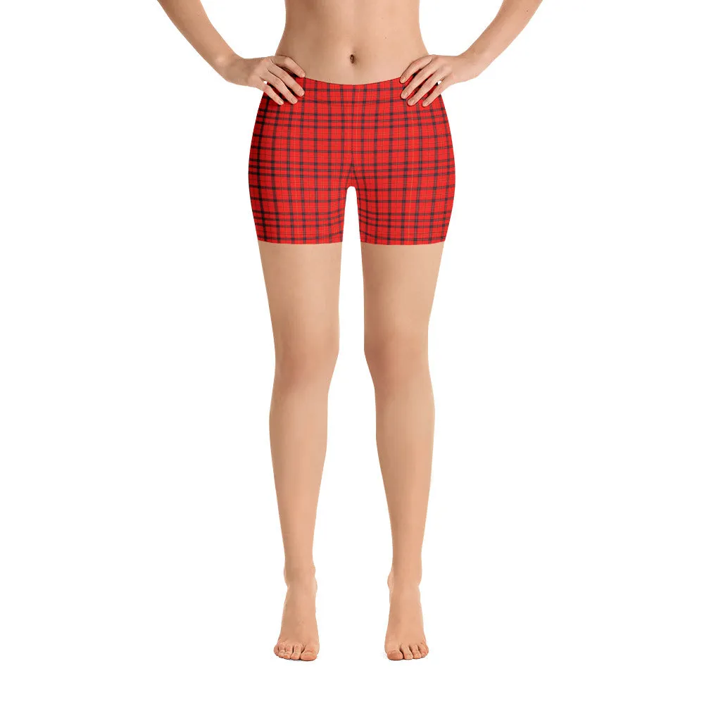 Red Plaid Print Shorts, Classic Best Scottish Tartan Print Women's Shorts-Made in USA/EU