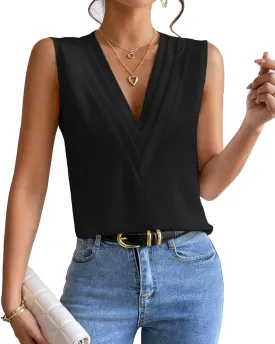 Sleeveless Chiffon Tops for Women Summer Triple V-neck T Shirts Business Office Dressy Outfit Blouse