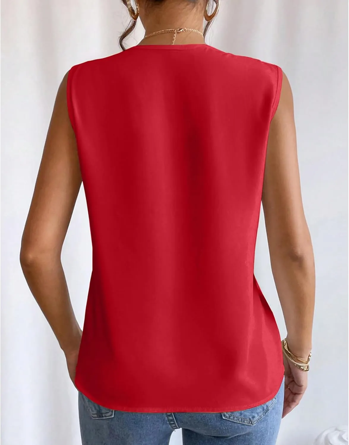 Sleeveless Chiffon Tops for Women Summer Triple V-neck T Shirts Business Office Dressy Outfit Blouse