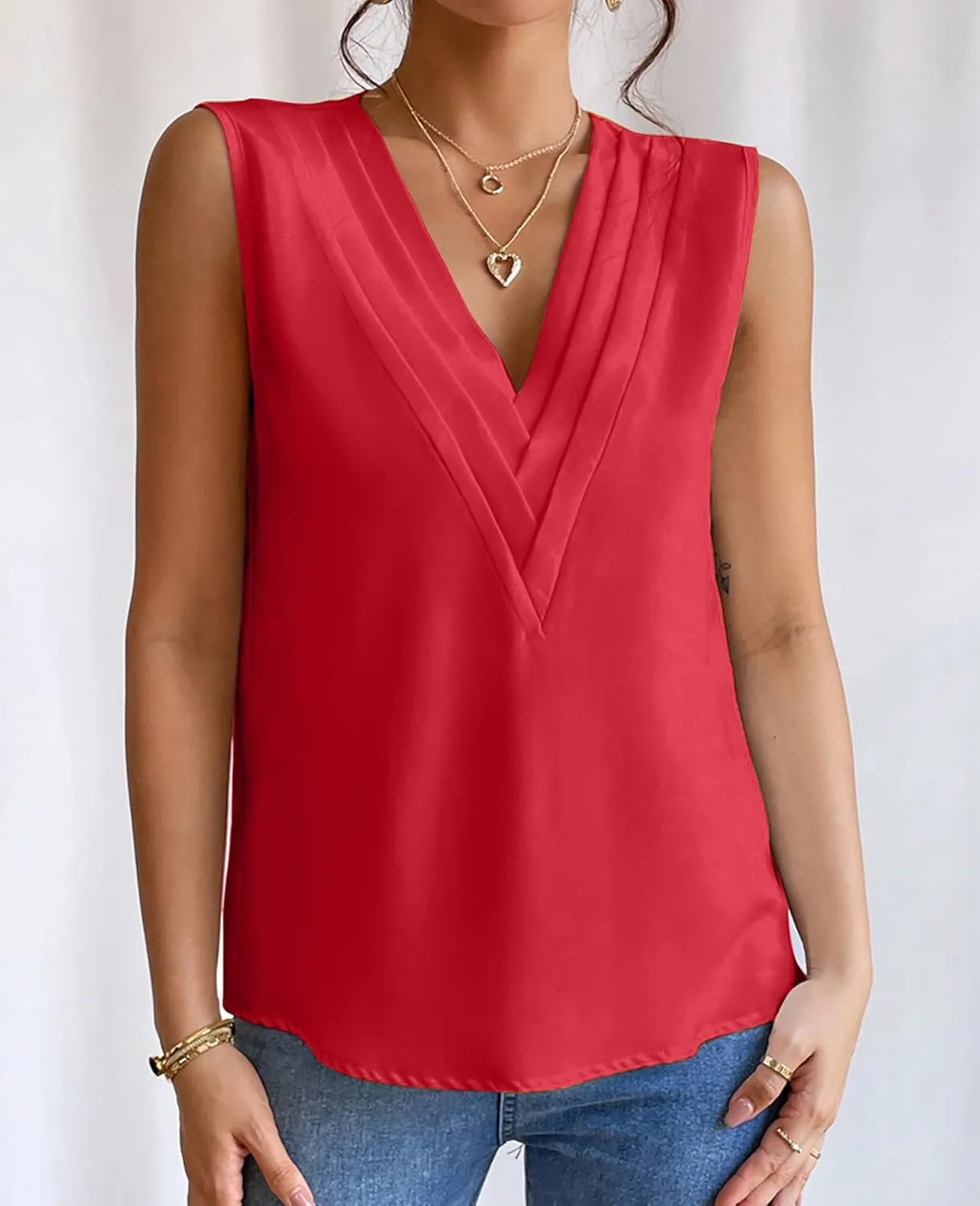 Sleeveless Chiffon Tops for Women Summer Triple V-neck T Shirts Business Office Dressy Outfit Blouse