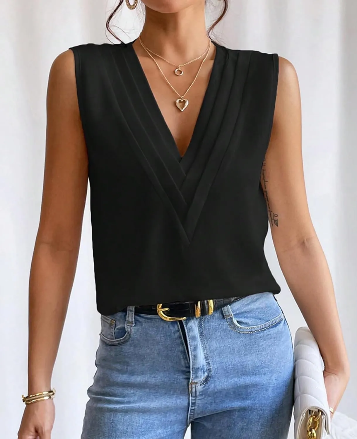 Sleeveless Chiffon Tops for Women Summer Triple V-neck T Shirts Business Office Dressy Outfit Blouse
