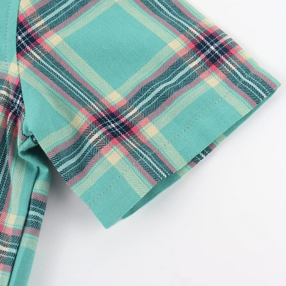 Spring&Gege Boys Plaid Short Sleeve Shirt Casual Button Down Checked with Chest Pocket (5-14 Years)
