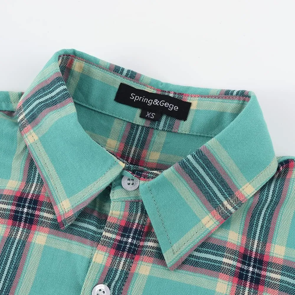 Spring&Gege Boys Plaid Short Sleeve Shirt Casual Button Down Checked with Chest Pocket (5-14 Years)