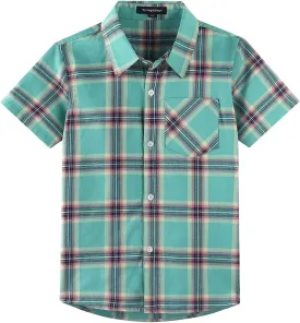 Spring&Gege Boys Plaid Short Sleeve Shirt Casual Button Down Checked with Chest Pocket (5-14 Years)