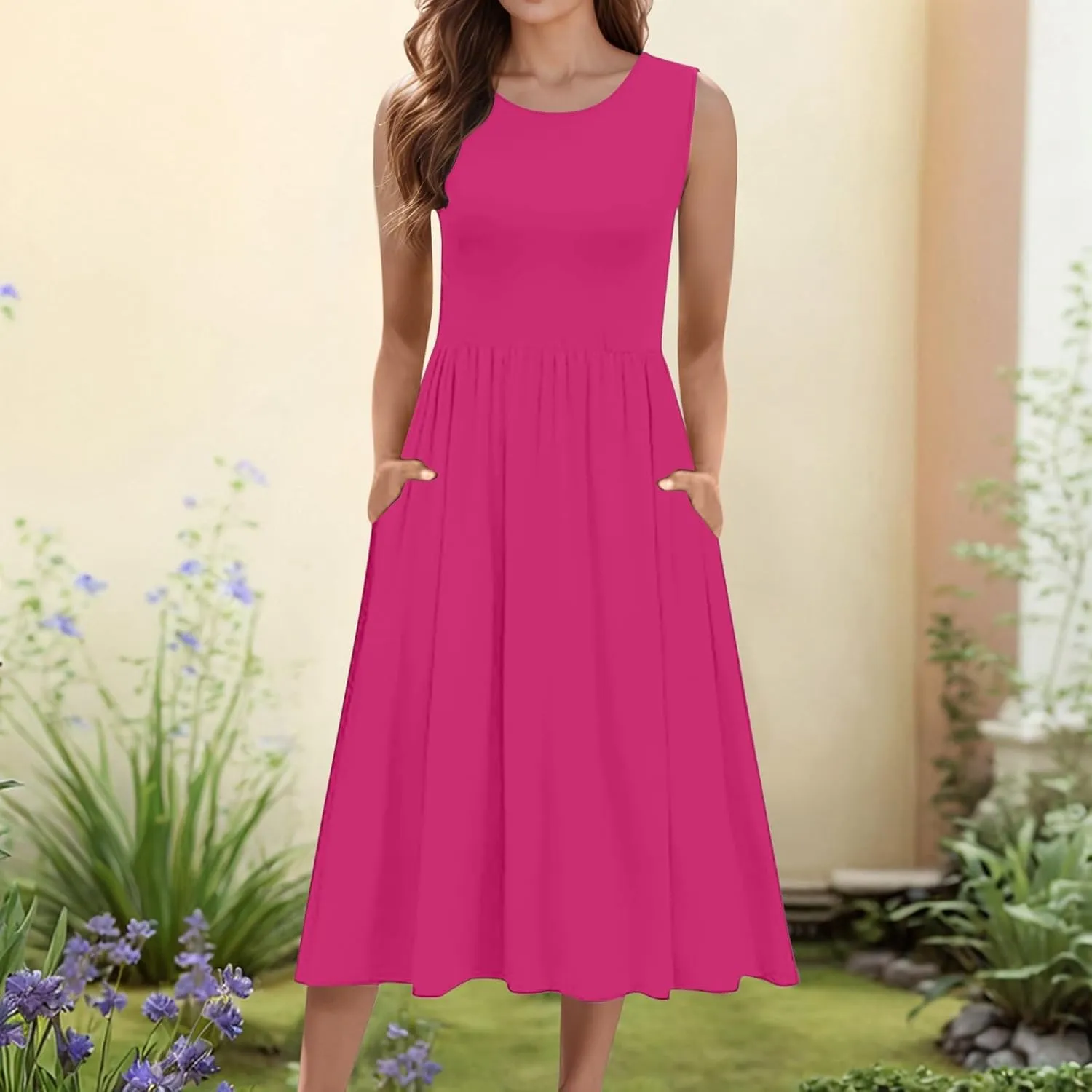 Summer Maxi Dresses for Women 2025 Sleeveless Deep V Neck Long Dresses Loose Plain Maxi Casual Vacation Dress