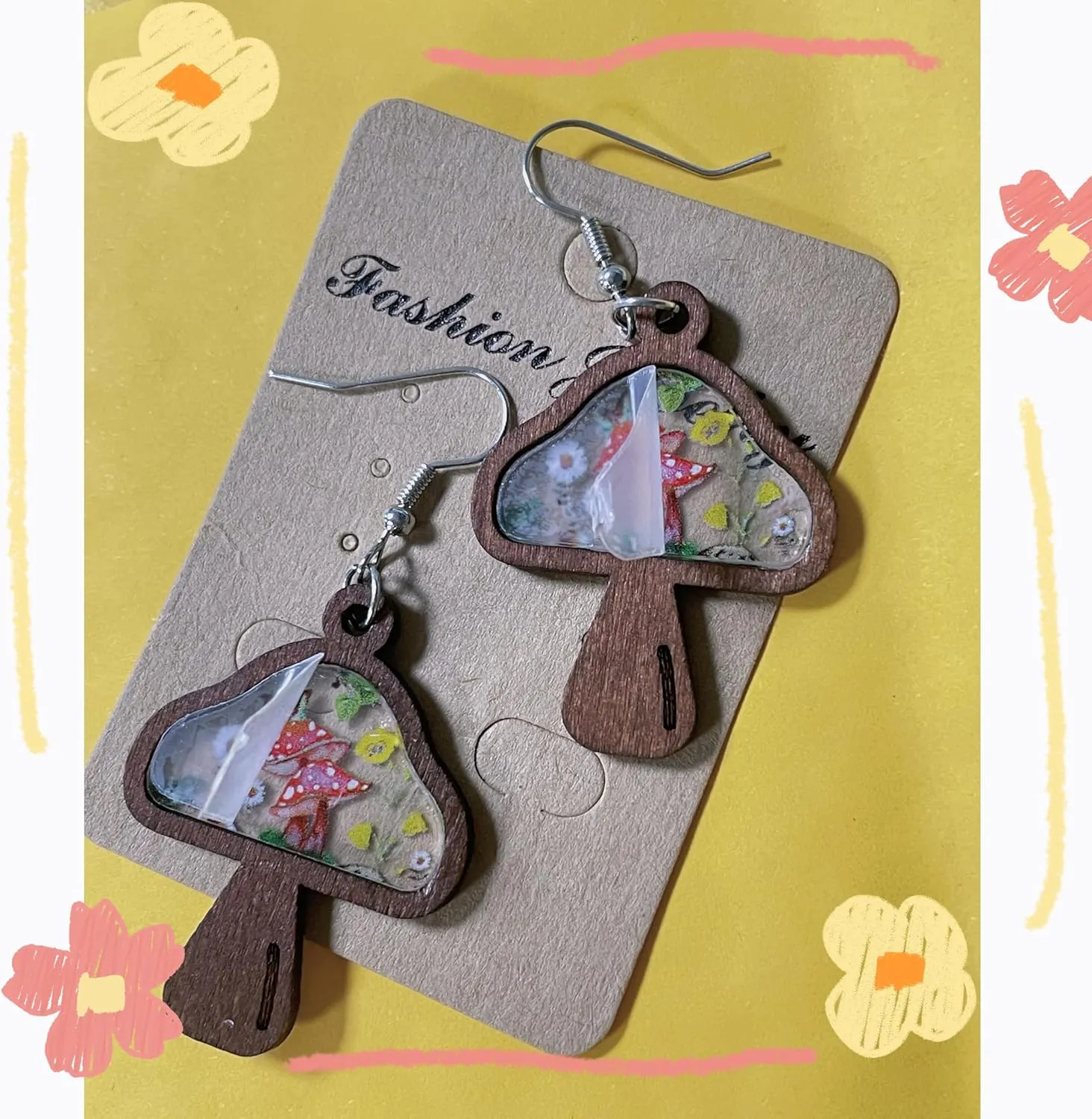 Vintage Boho Cow Head Dangle Drop Earrings Handmade Wooden Cattle Cow Animal Farm Country Earrings Ethnic Sunflower Print Western Style Jewelry for Women Gift