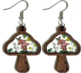 Vintage Boho Cow Head Dangle Drop Earrings Handmade Wooden Cattle Cow Animal Farm Country Earrings Ethnic Sunflower Print Western Style Jewelry for Women Gift