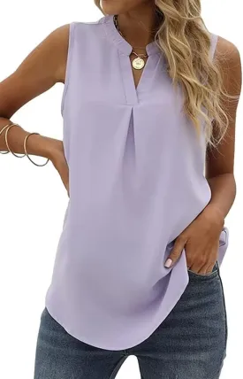 WELINCO Women's Summer Casual Sleeveless V Neck Lace Trim Tank Tops Loose Blouse Tees