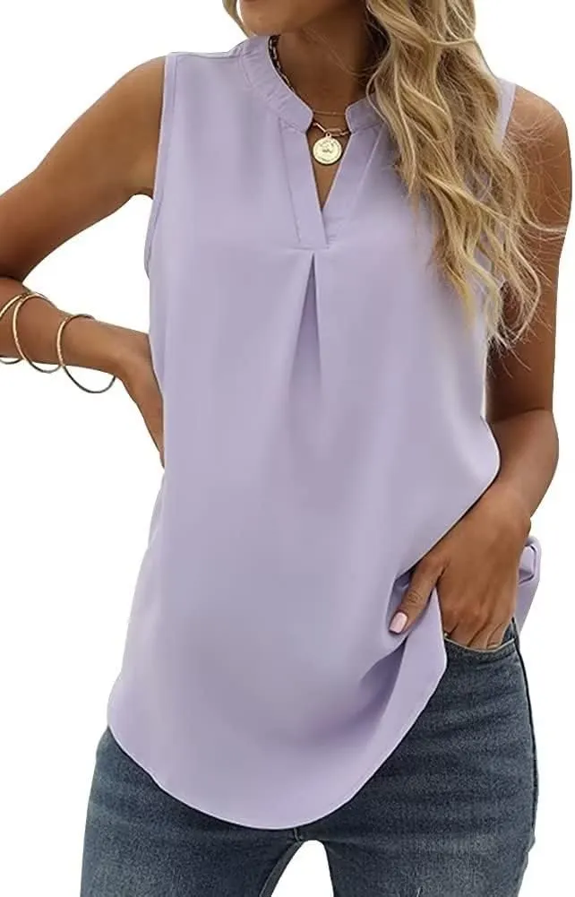 WELINCO Women's Summer Casual Sleeveless V Neck Lace Trim Tank Tops Loose Blouse Tees