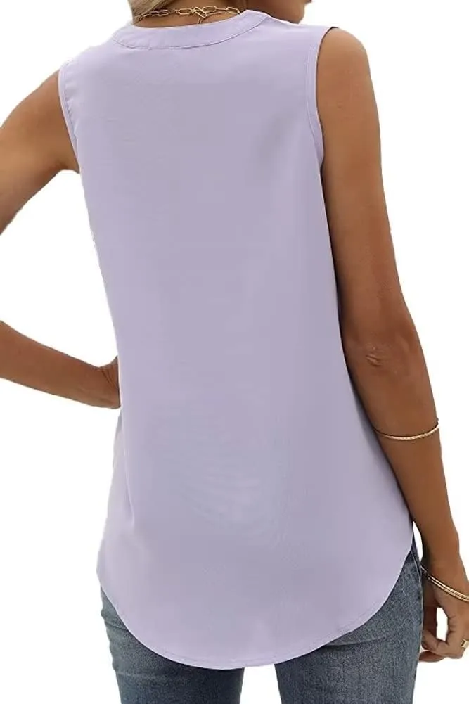 WELINCO Women's Summer Casual Sleeveless V Neck Lace Trim Tank Tops Loose Blouse Tees
