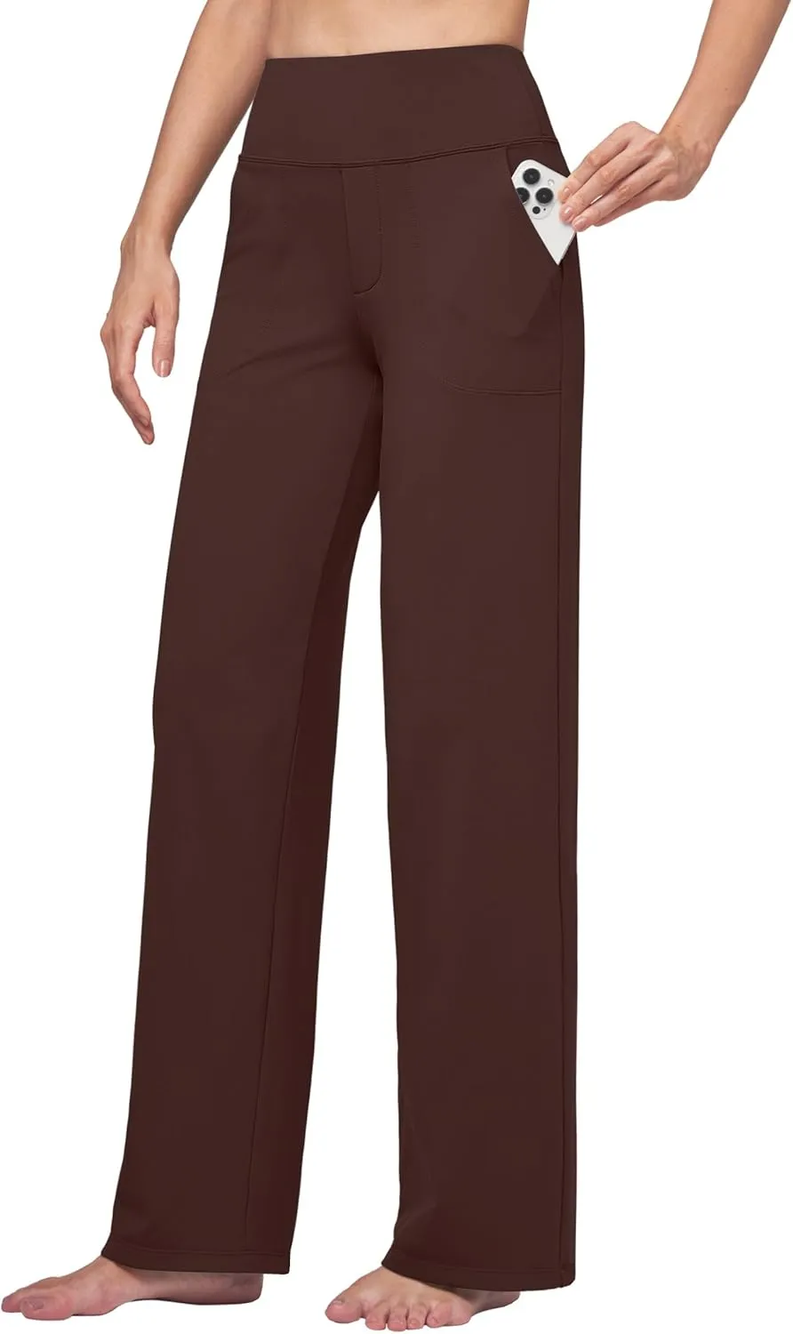 Willit Women's Yoga Pants Wide Leg Dress Work Pants Stretch Casual Pants Slacks with Pockets High Waist 28" 30" 32"