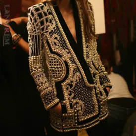 Wjczt new Beaded Geometric 2022 Autumn Winter Long Sleeves V-Neck Vintage Ladies Outwear vintage fashion Overcoats 2A1679