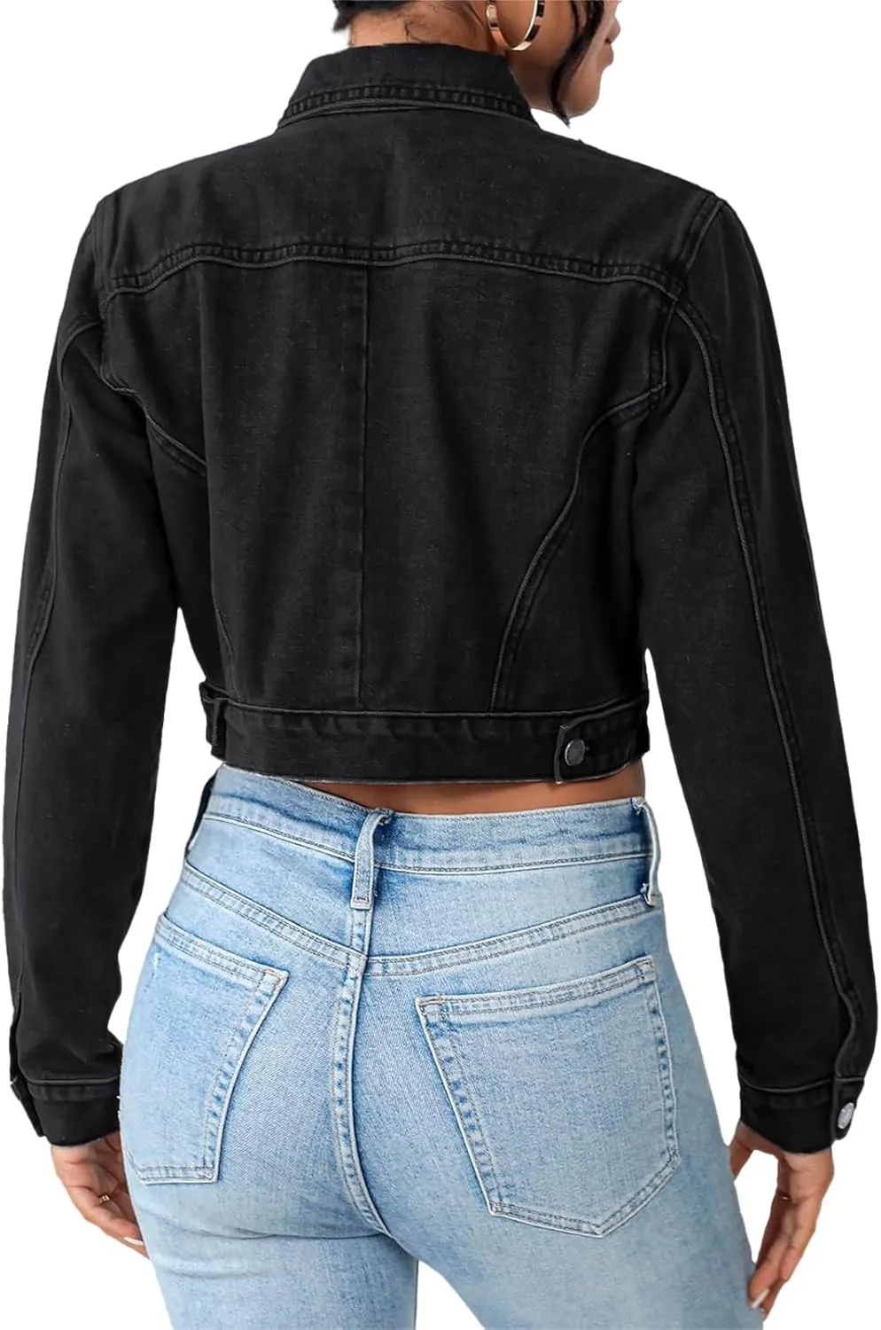 Women's Cropped Denim Washed Distressed Button Down Long Sleeve Jean Jacket Coats