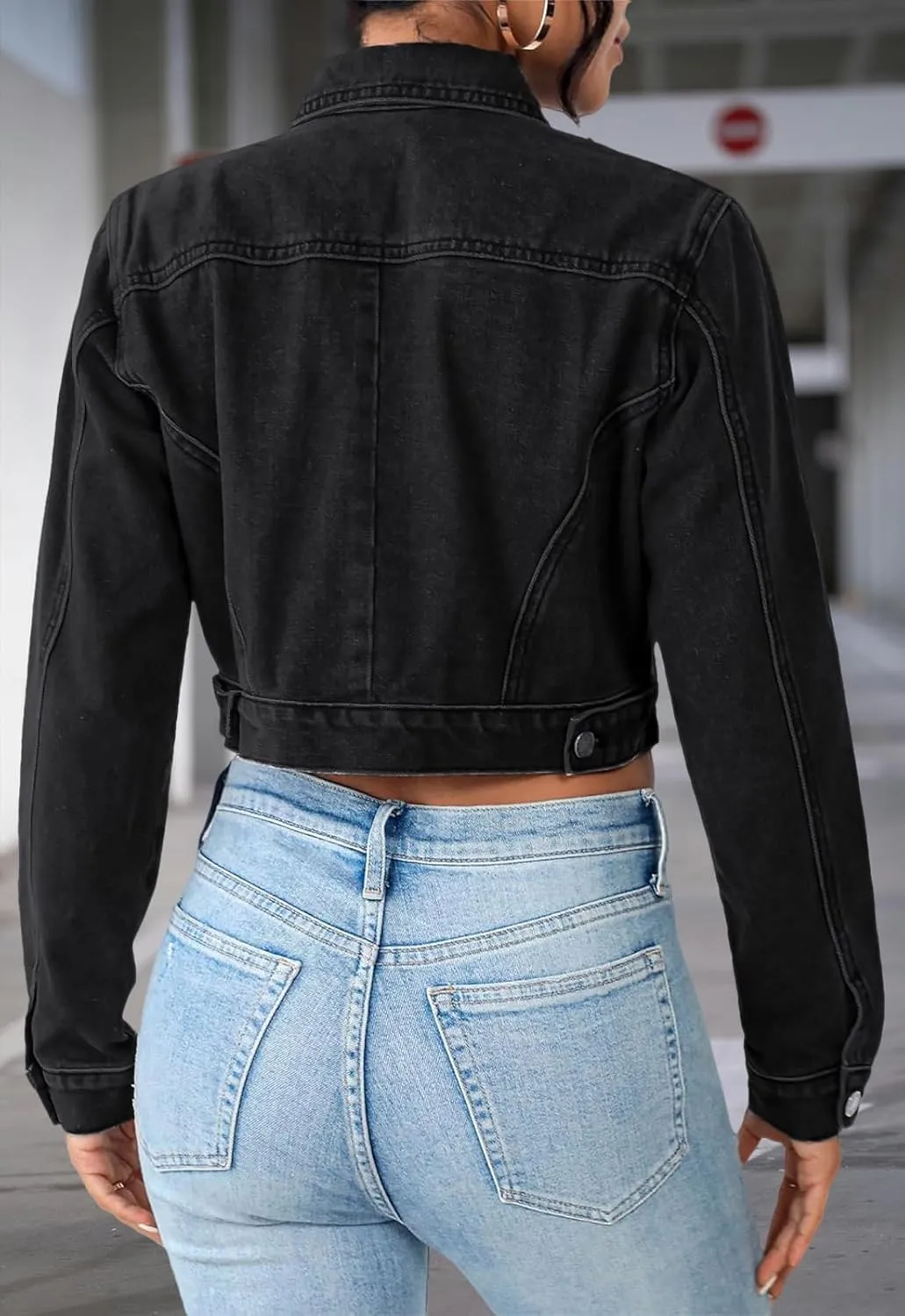 Women's Cropped Denim Washed Distressed Button Down Long Sleeve Jean Jacket Coats