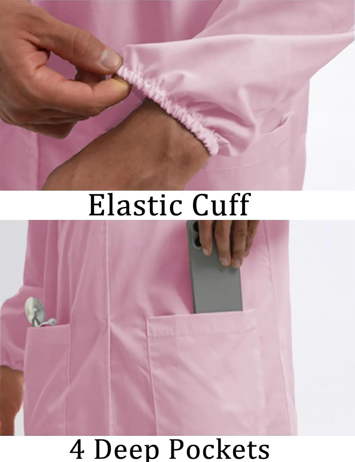 Women's Lab Coats Snap Closure 4 Pockets Elastic Cuffs Professional Medicas Long Sleeve Labcoats Scientist College
