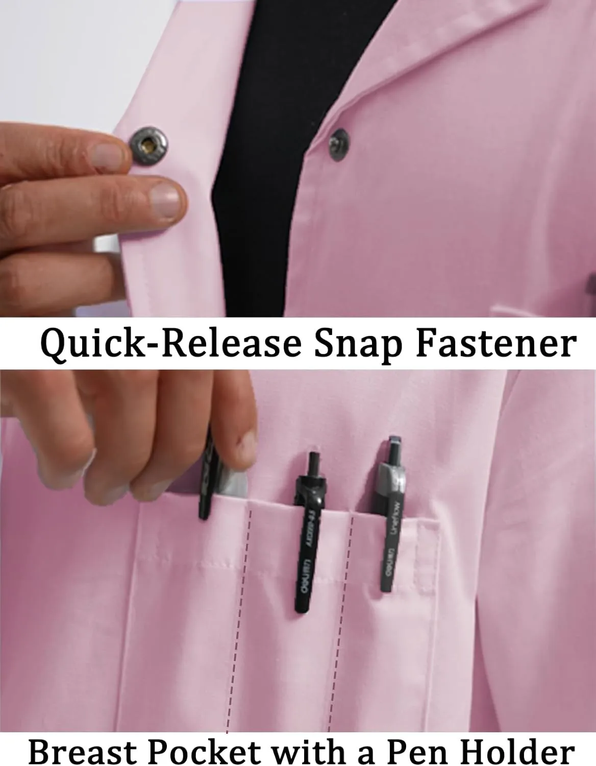 Women's Lab Coats Snap Closure 4 Pockets Elastic Cuffs Professional Medicas Long Sleeve Labcoats Scientist College