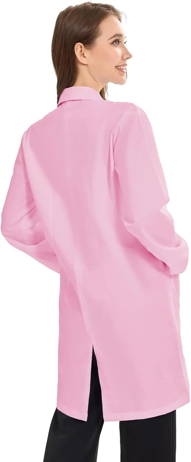 Women's Lab Coats Snap Closure 4 Pockets Elastic Cuffs Professional Medicas Long Sleeve Labcoats Scientist College