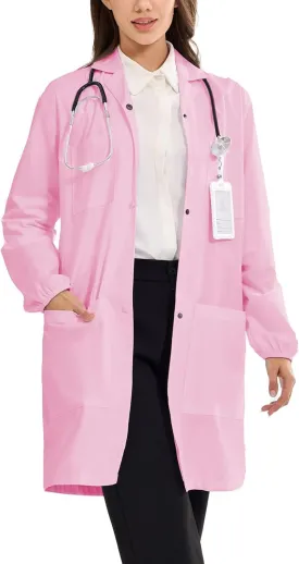 Women's Lab Coats Snap Closure 4 Pockets Elastic Cuffs Professional Medicas Long Sleeve Labcoats Scientist College