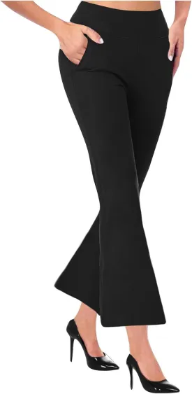 Womens Stretch Bootcut Dress Pants Solid Elastic Waist Pockets Casual Flare Trousers Workout Business Work Suit Pant